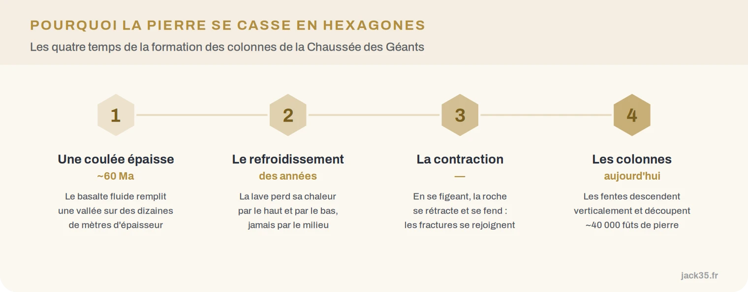 Infographie&nbsp;: les quatre &eacute;tapes de la formation des colonnes de basalte