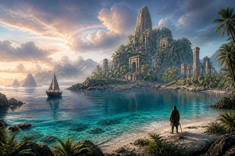 Ile mysterieuse aventure et ruines anciennes